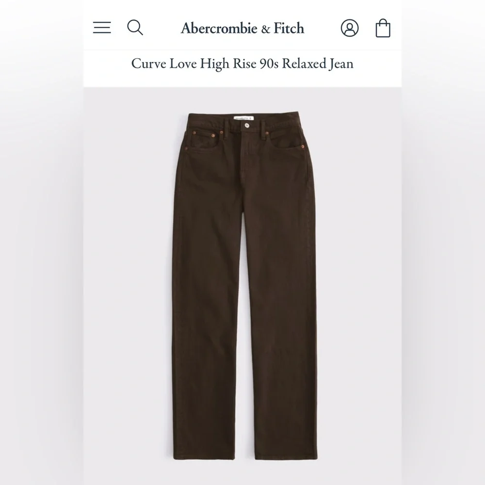 Abercrombie & Fitch Curve Love High Rise 90s Relaxed Jean in Chocolate Brown - Picture 4 of 4